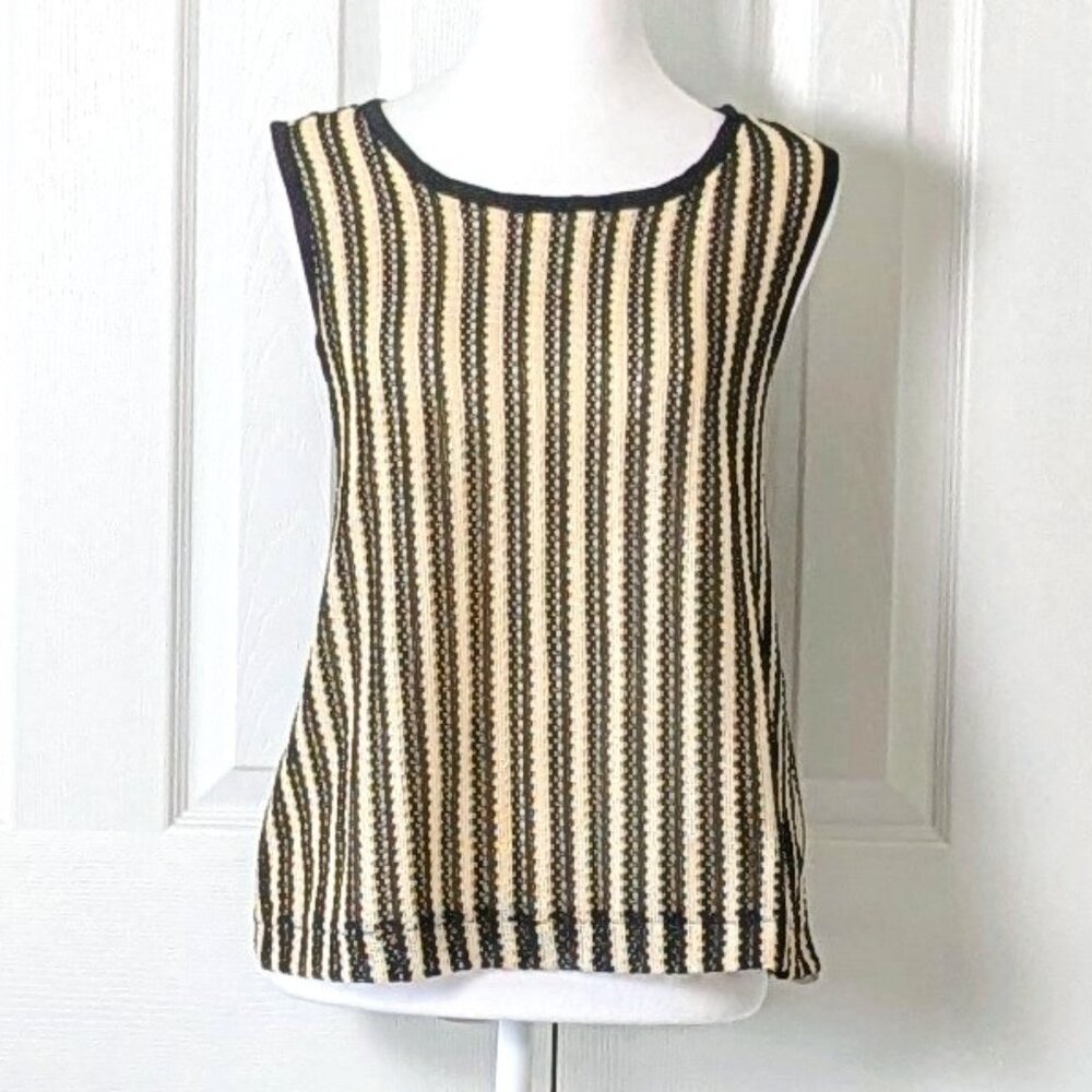 LOFT Women's Sleeveless Knit Top Blouse  Size L  Black Cream  NWT